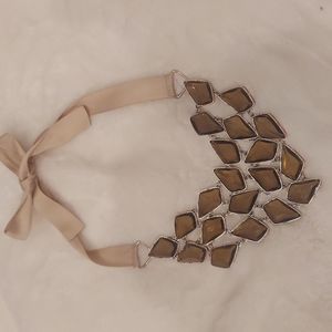 Banana Republic Jeweled statement necklace with cream ribbon